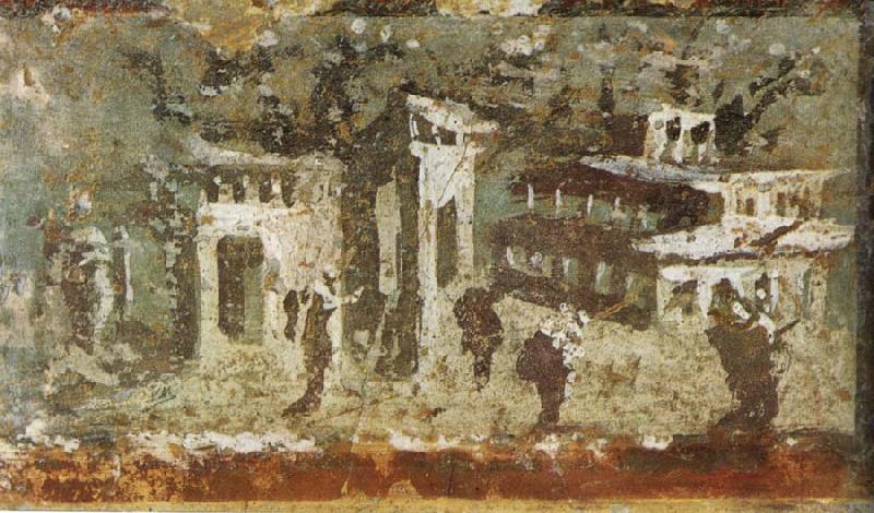 Wall painting of houses at noon from Pompeii, unknow artist